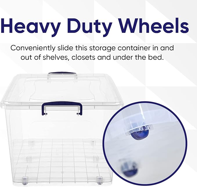 Superio Storage Bins with Lids- Clear Boxes for Organizing, Stackable Plastic Containers- BPA Free, Non-Toxic, Odor Free, Organizer for Home, Office, Dorm (6 Pack, 85 Qt (Wheeled))