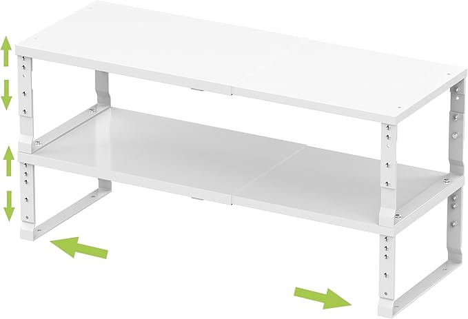 Expandable Stackable Spice Rack Organizer for Kitchen Cabinet,Adjustable Counter Shelf, countertop, Pantry,Cupboard,Bathroom,Bedroom(2Packs/White/Large)