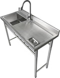 Qian Kun Free Standing 39.3 * 19.7 * 35.4 Left Single Bowl Outdoor Kitchen Sink (304 Stainless Steel, Pull Down Sprayer & Drain Pipe, Commercial Restaurant, NSF Certified)