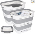 2 Pcs Collapsible Laundry Baskets for Dirty Clothes, 43L Plastic Laundry Hamper for Dorm Bedroom, Space Saving Pop-Up Laundry Hamper Container, Durable Foldable Laundry Basket with Handles (Grey)