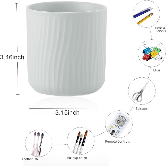 Round Ceramic Pen Holder for Desk Cute Pencil Cup Pot Desk Organizer for Girls Kids Makeup Brush Holder White