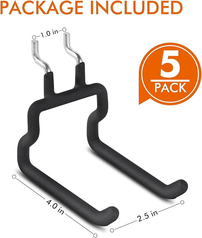 LIGHT DUST Utility Heavy Duty Pegboard Hooks - 5Pack Peg Board Accessories for Hanging Tools Fit 1/8" 1/4" Peg Holes - Pegboard Organizer Large Tool Holders for Garage Workshop Shed