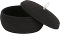 Sea Team Round Cotton Rope Storage Basket with Lid, Decorative Woven Storage Bin, Pot, Caddy, Organizer, Container for Snacks, Towels, Plants, 10 x 4.5 Inches (Small, Shallow, Black)