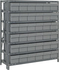 Quantum 1239-601GY Heavy Duty Shelving Unit with (7) Shelves and (36) Gray Bins (QED601) for Garage Warehouse Storage Distribution | 400 lbs Load Capacity | 12"D x 36"L x 39"H, Galvanized Carbon Steel