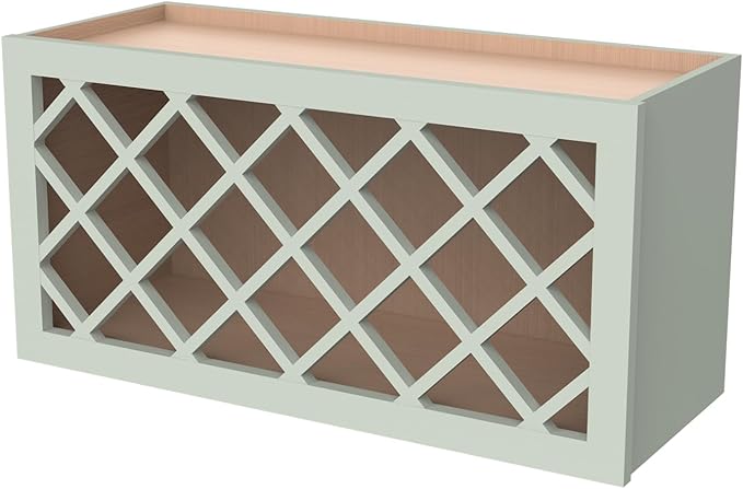 Solid Wood RTA Wine Bottle Rack Wall Cabinet with Lattice Panels - Wine Storage for Bar, Pantry, Cellar - Mocha (Jade Green, 36'W 12'D 18'H)