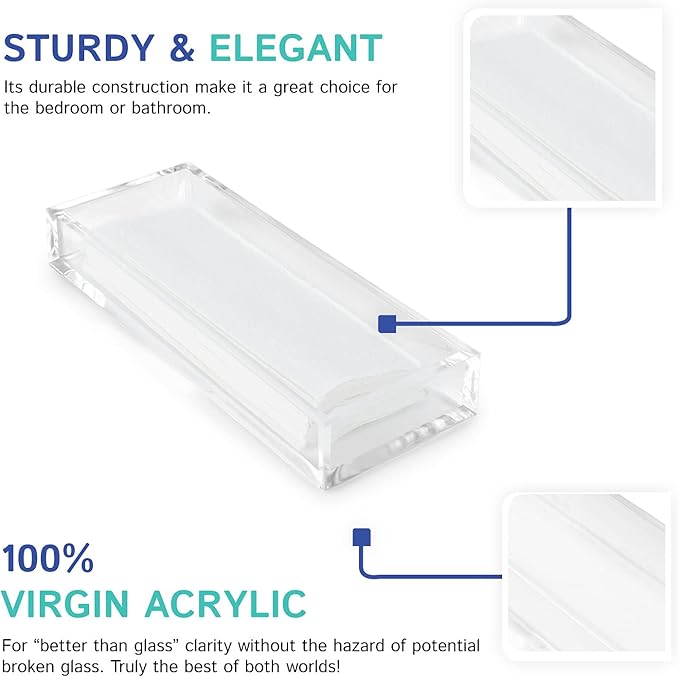 Huang Acrylic Clear Hand Towel Tray 11"x4" (10.5"x3.5" Internal) | for Bathrooms, Kitchens, Hosting, Picnics, Parties | Long Lasting Premium Acrylic Construction