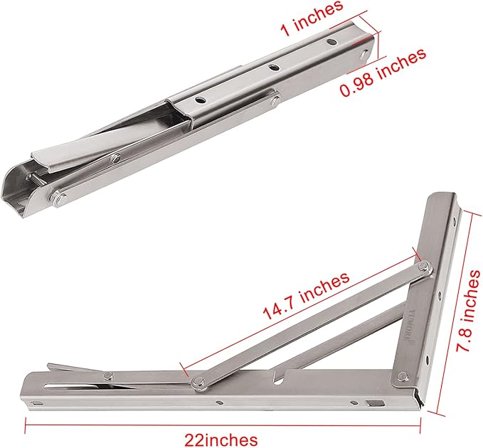YUMORE Folding Shelf Brackets 22", Max Load: 330lb Heavy Duty Stainless Steel Collapsible Shelf Bracket for Table Work Bench, Space Saving DIY Bracket, 2 Pack