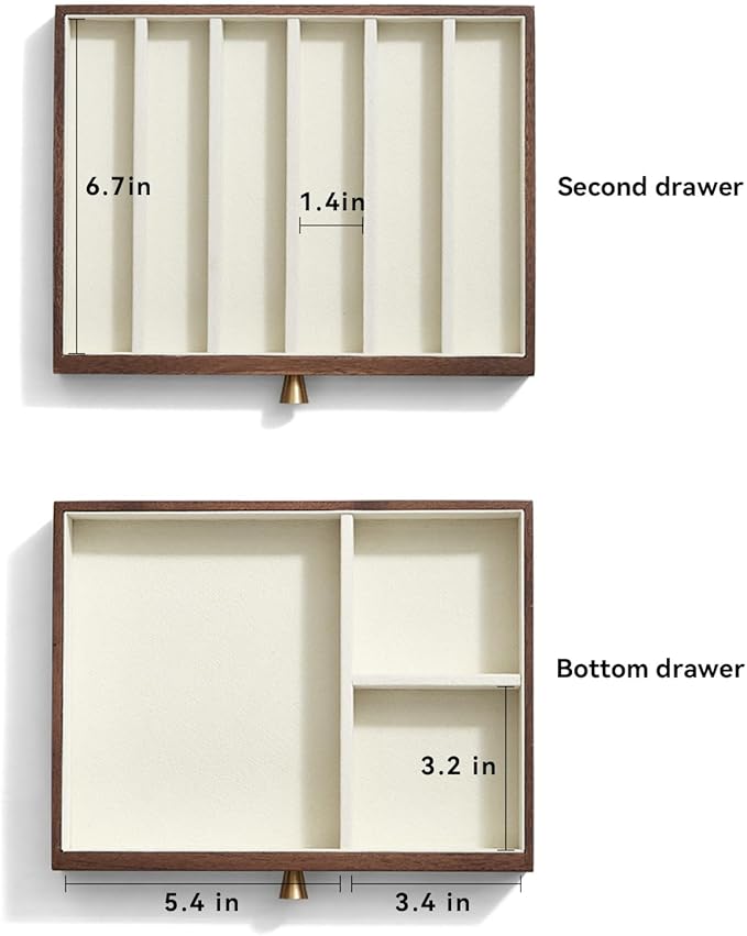 CHOSIN Black Walnut Wooden Jewelry Box for Women, 3-Layer Wood Jewelry Organizer with Glass Lid for Watches, Necklaces, Rings & Earrings Storage Christmas Gifts