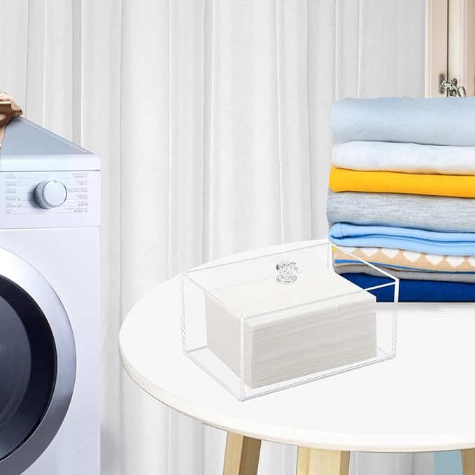 Weiai Acrylic Dryer Sheet Holder, Clear Dryer Sheets Box Container for Laundry Dispenser Storage
