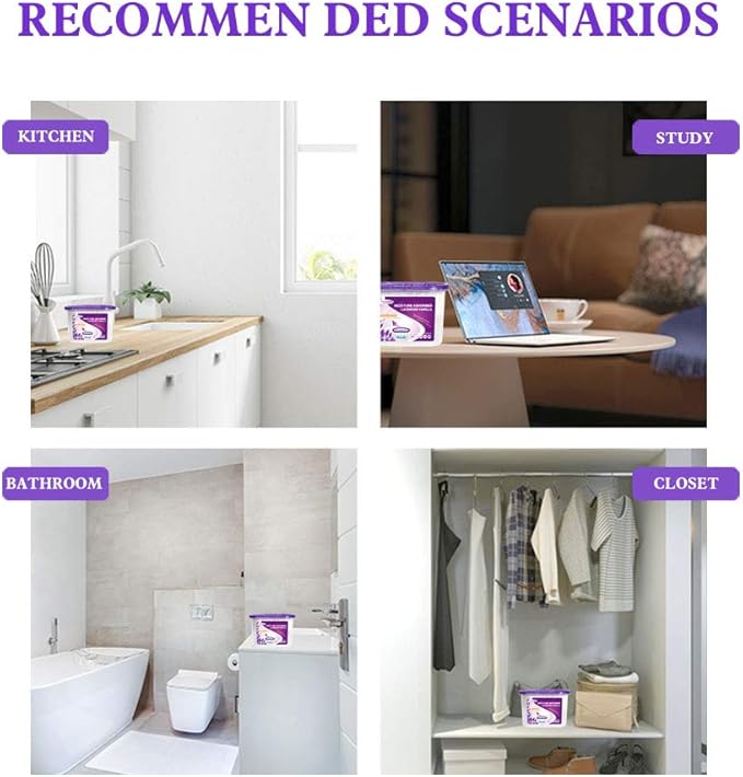 CANAGER Lavender Vanilla,Fresh Scent, Moisture Absorber Box,Odor Eliminator and Dehumidifier Boxes for Closet,Bedroom,Kitchen,Bathroom-6 Packs,Cups - Traps Moisture for Fresher, Cleaner Air