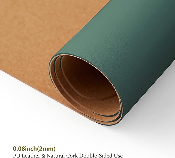 Cork Desk Mat - Dual-Sided Desk Pad for Office and Home - Desk Organization and Accessories - Ideal for Large Mouse Pad and Desk Mats on Top of Desks(Dark Green,27.6"x 13.8")