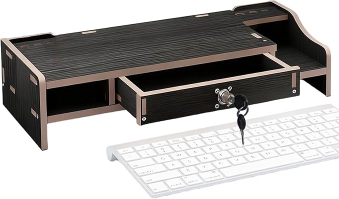 Monitor Stand Riser - Desktop Organizer with Practical Drawer, Wood Riser for Laptop Printer PC, Multi-Functional Shelf with Sturdy Build, Desk Accessory for Home Dorm Apartment, 19.21 Inch