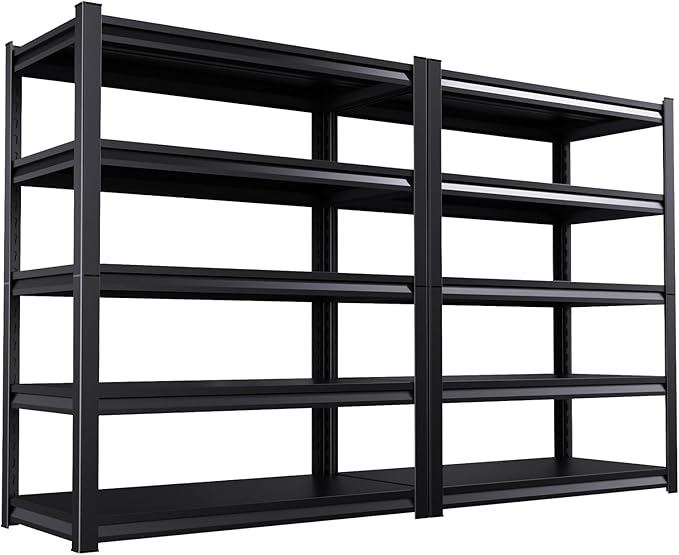 2 Pack Garage Shelving Heavy Duty Storage Shelves 3000LBS Adjustable Garage Shelves 5 Tier Metal Shelving Unit Utility Rack Shelf for Storage Kitchen Warehouse Pantry, 72 "H x 45.7 "W x 19.7" D