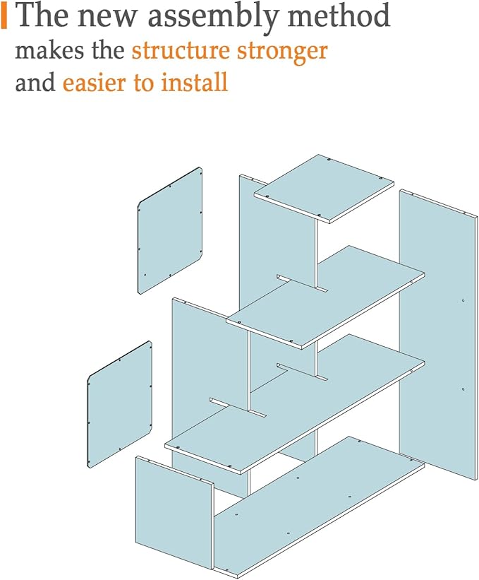 Ladder Cube Storage Bookcase - Wooden L-Shaped 3-Tier Corner Shelf, Reversible 6-Cube Organizer for Home & Office, Black