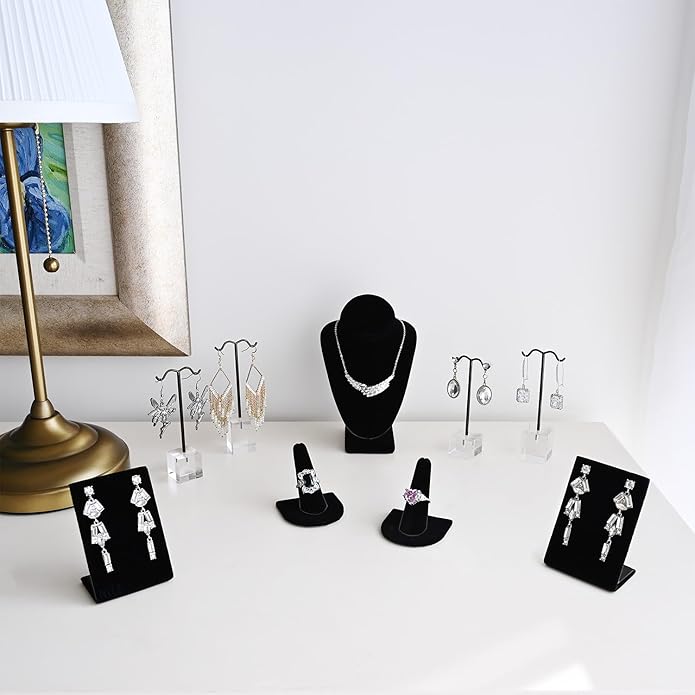 MOOCA Jewelry Display Set, Necklace Display Bust, Earring Organizer, Ring Holder Stand for Showcase and Store, Premium Fabric