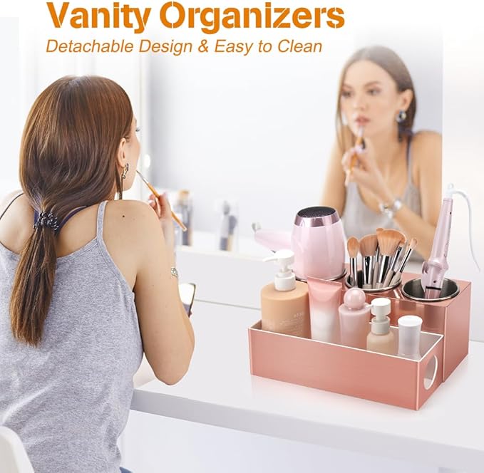 Hair Tool Organizer - Bathroom Vanity Organizers and Storage, Hair Styling Accessories Hot Tools Organizer Hair Dryer, Blow Dryer, Curling Iron, Flat Iron, Hair Straightener, Pink