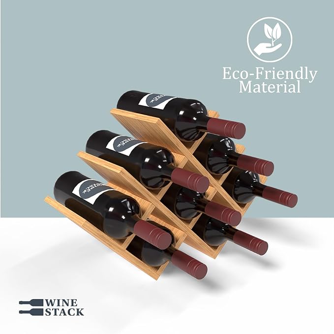 8 Bottle Bamboo Small Wine Rack for Countertop, No Tools Assembly, Modern Lattice Design, Durable, Wine and Liquor Bottle Storage for Small Spaces