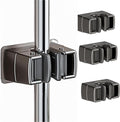 4 Pack Heavy Duty Mop Holder Wall Mount, Strong Adhesive Hanger for Broom Closet Organizer, Space Saving Utility Hooks for Bathroom Kitchen Garage Storage
