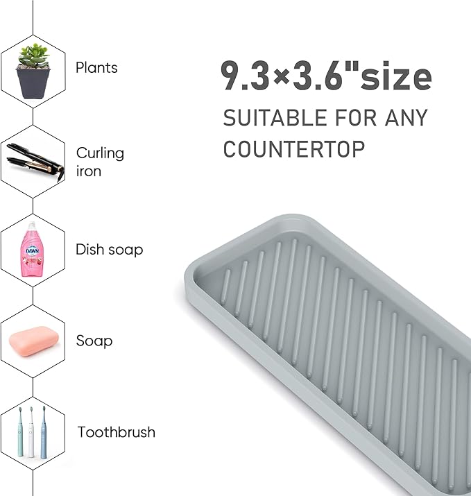 EG-SIPRO Kitchen Sink Organizer Tray,2 Pack Silicone Sponge Holder for Kitchen Sink Bathroom Counter Tray Silicone Soap Tray Holder for Soap Dispenser Bottle
