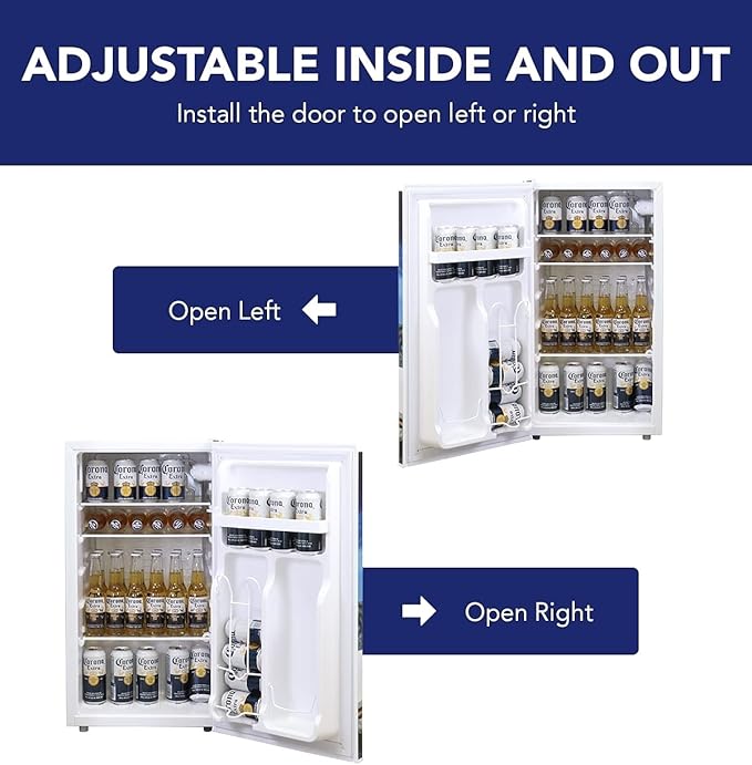 Corona Compact Fridge with Bottle Opener, 90 L/ 95 Quart 3.2 Cubic Foot for Snacks, Beverages, Juice, Beer, Den, Dorm, Office, Games Room, or RV