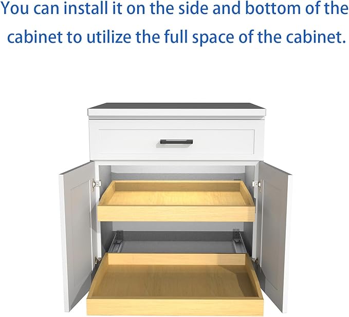 Wooden Pull out Cabinet Organizer 12" W x 21" D x 4.3" H, Heavy Duty Slide Out Drawers Pull-Out Home Organizers for Kitchen Cabinets