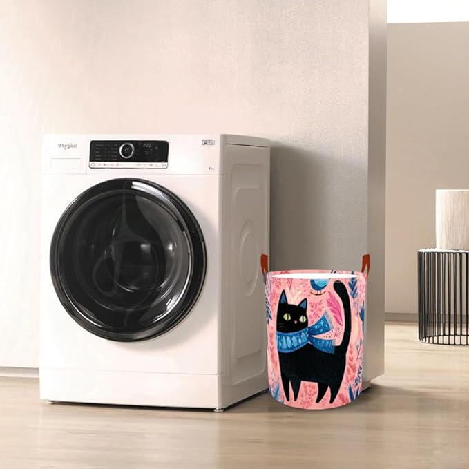 Laundry Baskets 15.7x19.7 Inch Large Black Cat Bird Floral Scarf Design Collapsible Laundry Hamper with Handles Oxford Fabric Clothes Storage Bin Foldable Dirty Clothes for Bedroom Bathroom Dorm