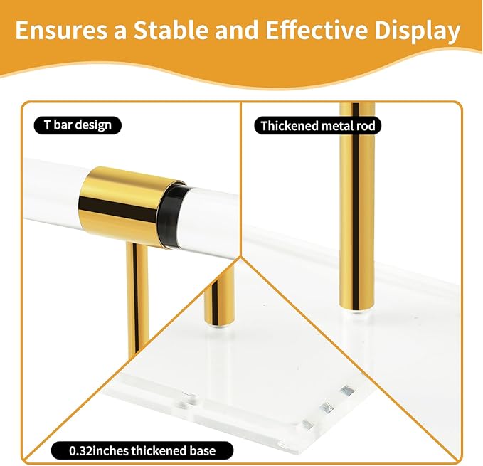 Acrylic Bracelet Holder Display Stand, Tangle-Free T-Bar Necklace Display for Vendors Retail Store Home, Clear Jewelry Organizer, Bangles Watch Holder Stands with Gold Stainless Rod