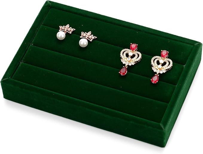 Oirlv 3 Slots Velvet Small Ring Organizer Earrings Trays Showcase Display Storage Insert Holder for Jewelry Box, Drawer, Dresser(Green,M)