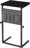 HOOBRO C Shaped End Table, 29.5’’ Adjustable Height Side Table with Storage Pockets, Couch Table Slide Under for Sofa, Small Space, for Living Room, Bedroom, Black BB77SF01