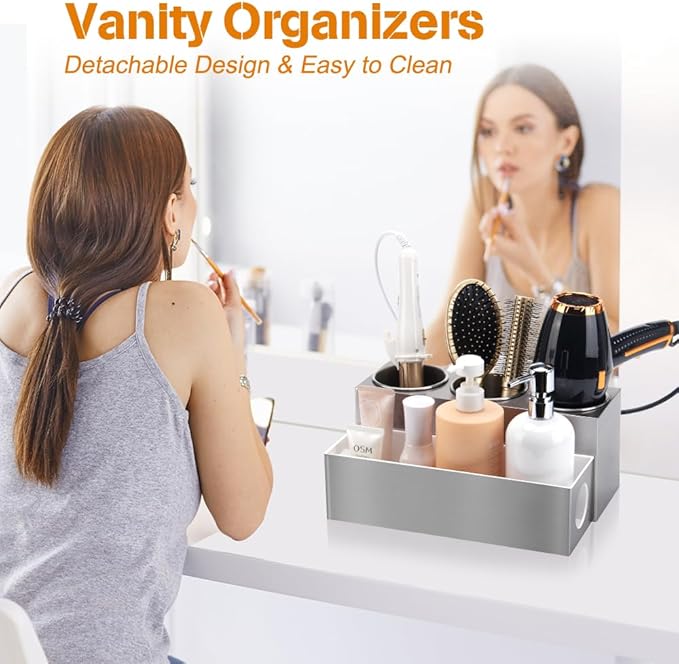 Hair Tool Organizer - Bathroom Vanity Organizers and Storage, Hair Styling Accessories Hot Tools Organizer Hair Dryer, Blow Dryer, Curling Iron, Flat Iron, Hair Straightener, Silver