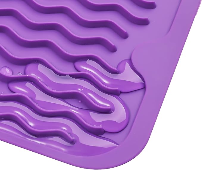 Silicone Dish Drying Mat for Multiple Usage,Easy clean,Eco-friendly,Heat-resistant Silicone Mat for Kitchen Counter,Sink,Bar,Bottle,or Cup Purple M 17 inches x 6 inches