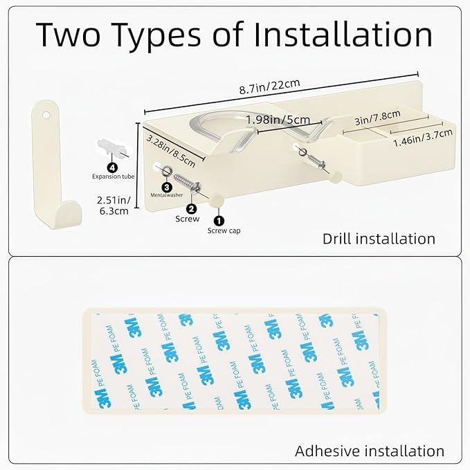 Hair Dryer and Straightener Holder, Upgraded Hair Straightener Holder with Cable Hook, Stainless Steel Universal Hairdryer Holder Wall Mounted Waterproof for Bathroom Space-Saving White PTALSEAW