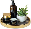 Small Round Black Decorative Tray – Marble Look Jewelry Dish, Perfume Organizer, Makeup Vanity Tray for Dresser, Counter, or Bedroom