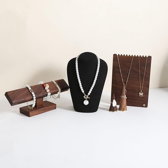 GemeShou Black necklace hanger jewelry organizer, Velvet jewelry stand necklace holder, jewelry mannequin bust for necklaces, Jewelry boutique store photography props【Black-Medium height 7.87 inch】