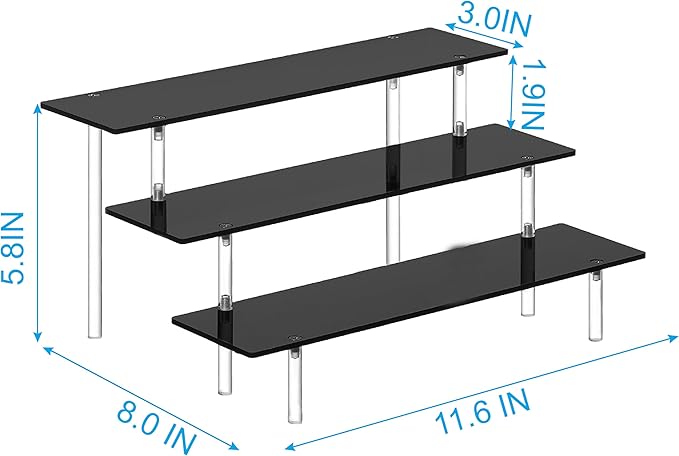 3 Tier Perfume Organizer Stand, Black Acrylic Risers Display Stands, Cologne Shelf Dessert Display for Party, Figure Stand Funko POP Shelves, Collection Cosmetic, Cupcake Stand Holder