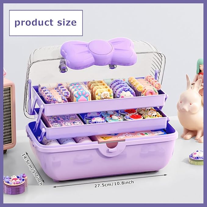 Girls Hair Accessories Storage Box Bow Switch Organizer Box Jewelry Box, Plastic Hair Ties Holder Hair Clips Container Headbands Organizer Gift for Baby Girls Multipurpose Organizer and Portable