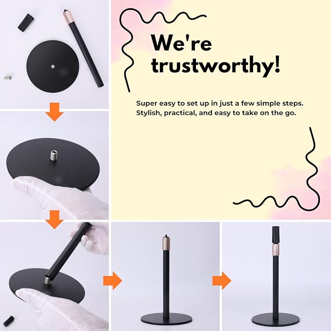 Adjustable Hair Extension Stand – Matte Black Metal, 11"–17.5" Height, Tangle-Free Storage & Display for Bangs, Clip-Ins, Color Strips, Colored Clip Hair Extensions & More, Non-Slip Base, Easy Assembly