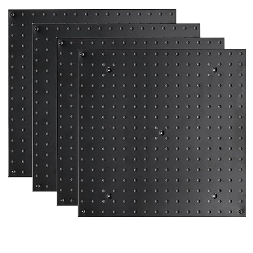 Pegboard Smith 16x16 inch Wall Tool Organizer Pegboard Panels, Black Metal Pegboard for Tool Storage, Workbench Tools Organization Peg Board(4 PCS, Black)