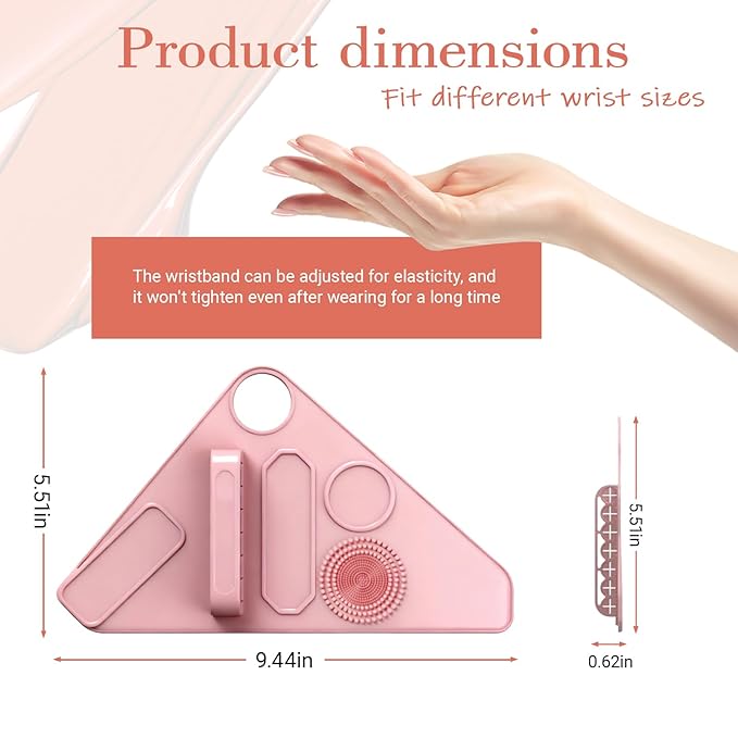 Makeup Mixing Palette Wrist Strap, Brush Storage & Mixing Tray. Silicone Makeup Mixing Palette, Multifunctional Tool for Foundation, Eyeshadow, Eyelash, Reusable (Pink)