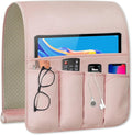 Remote Control Holder for Armchair，Couch Caddy Organizer TV Remote Holder for Bed Storage 5 Pockets，Remote Caddy Bedside Organizer Bedside Table Organizer (Pink, 35"x12.4")