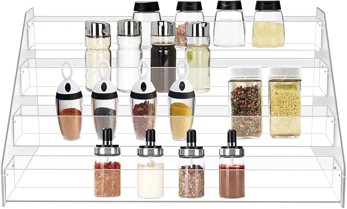 WUIVIUT Spice Rack Organizer For Cabinet, 1 4/5 in/Tier Acrylic Tiered Spice Shelf Can Storage Organizer for Kitchen Pantry Countertop
