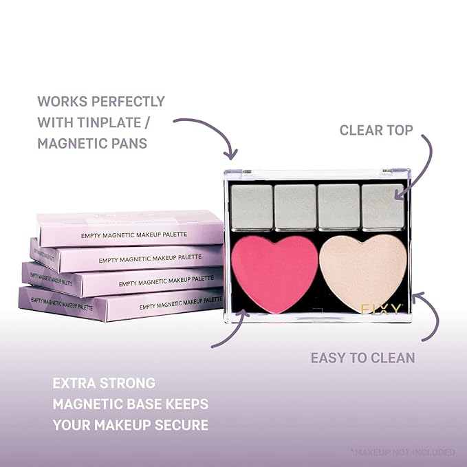 FIXY Empty Magnetic Makeup Palette Set of 2 (4.8"x4.0") with Clear Top – Depot & Declutter Your Makeup | Travel Friendly Empty Palette | Customizable & Portable Organizer For Eyeshadow, Blush & More