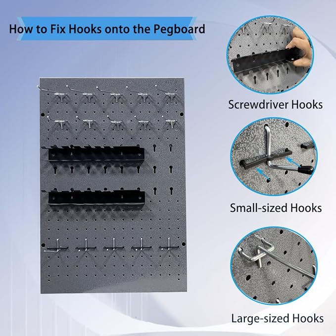 JZD 115 PCS Metal Pegboard Wall Organizer 4 Packs Metal Pegboard Kit 66x24 Inch Pegboard Panels Tool Organizer Kit with Accessories Hooks for Garage, Tool Storage,Craft Room