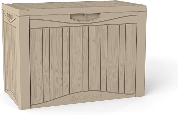 50 Gallon Lockable Resin Deck Box, Waterproof & UV-Resistant Outdoor Storage Box for Outdoor Cushion Storage, Garden Tools & Pool Accessories Storage, Gray