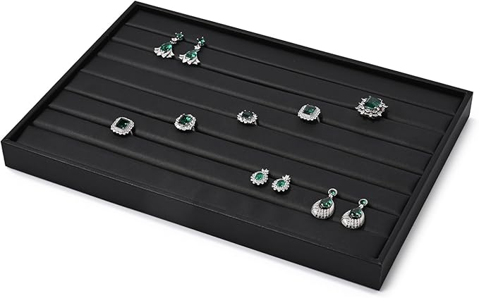 Ring Display Tray Black Jewelry Organizer Tray PU Leather Ring Earrings Display Organizer Tray