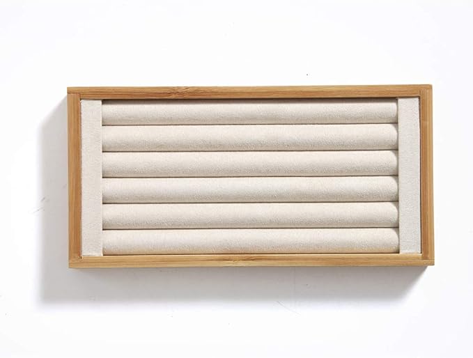 Coward Bamboo Ring Display Holder Jewelry Storage Tray Organizer Ring Stand For Home Desk or Shop Store Selling Show(beige)