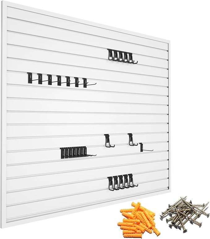 Yuzzy Slat Wall Paneling 4 x 4ft, Garage Slatwall Panel Wall Storage Systems, Heavy Duty PVC Garage Wall Organization (White)