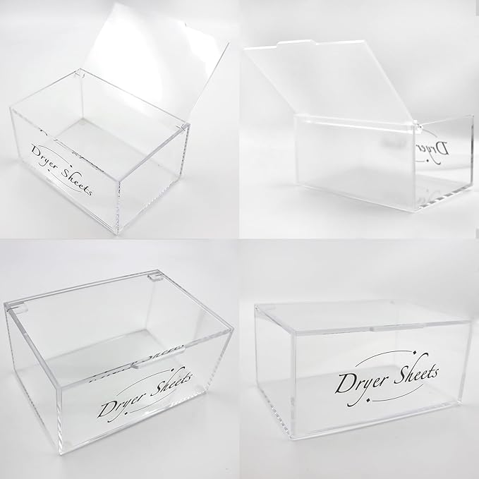 Laundry Sheet Holder - Clear Acrylic Dispenser with Lid, Dryer Sheet Box for Laundry Room