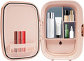 Mini Skincare Fridge,12L Makeup Cosmetics Refrigerator Beauty Fridge for Cosmetic Storage Skincare Fridge Portable Small Refrigerator for Cosmetics, Skin Care (Pink, Without ED Light Mirror)