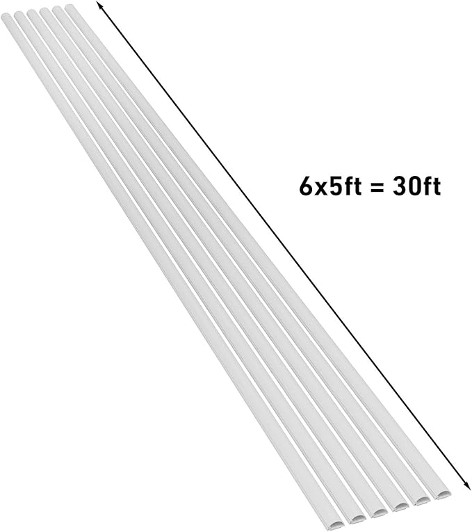 D-Line Small Cord Cover Kit, 30ft Self-Adhesive Wire Hider, Half Round Cord Covers, Paintable Cable Management - 6X 5ft Channels and 13 Accessories